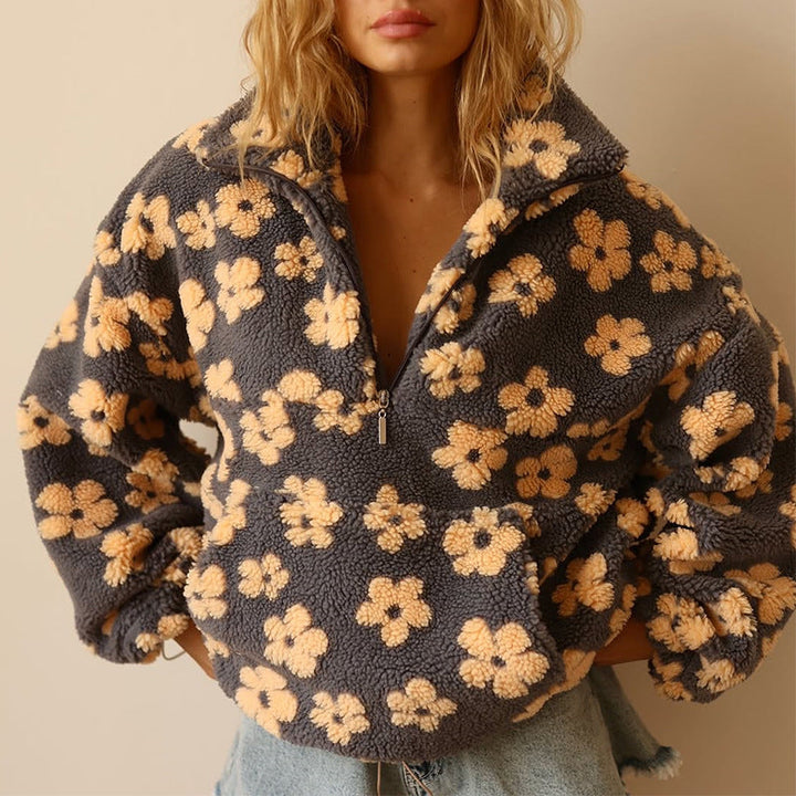 Sofia - Fleece Pullover with Floral Print and Long Sleeves