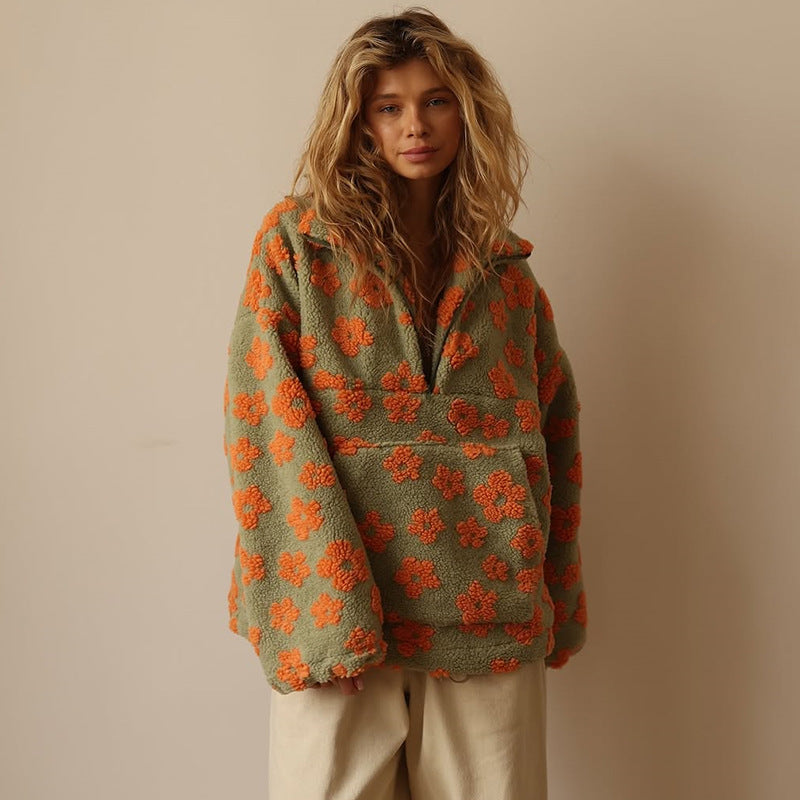 Sofia - Fleece Pullover with Floral Print and Long Sleeves