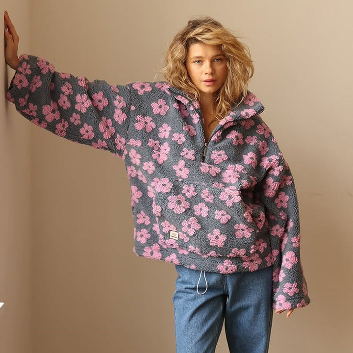 Sofia - Fleece Pullover with Floral Print and Long Sleeves