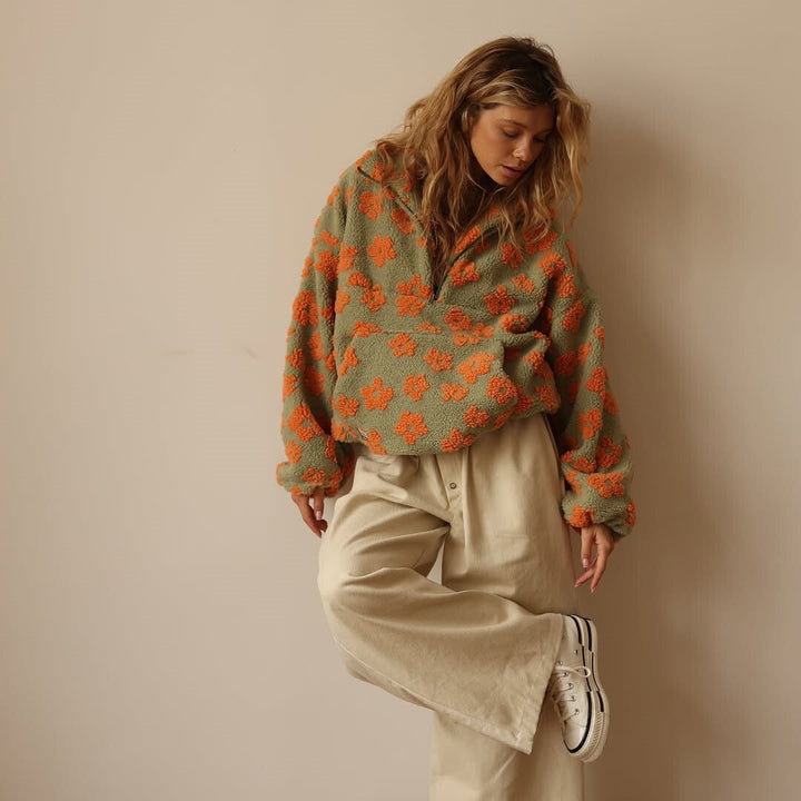 Sofia - Fleece Pullover with Floral Print and Long Sleeves